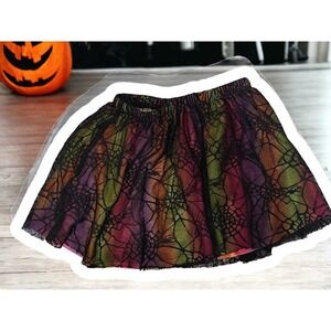 SPIDERWEB HALLOWEEN SKIRT|SIZE 4T|BLACK W TIE‎ DYE STRIPED UNDERSKIRT